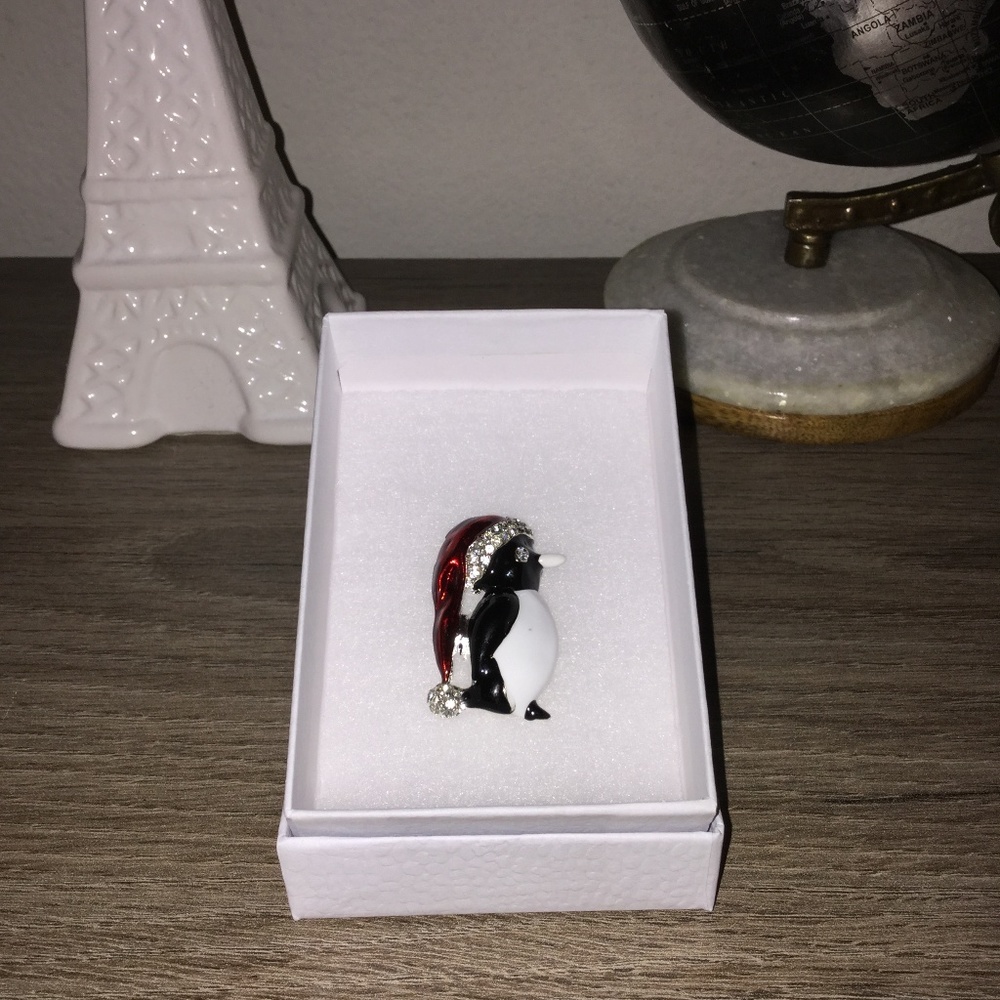 Rhinestone Christmas Penguin Brooch
